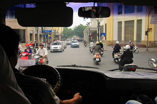 Driving to Ha Long Bay.
