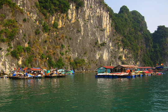 Floating fisher village with kayak rentals.