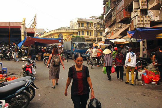 Entering a Hanoi market.