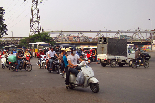 Traffic near the Long Bien Bridge, Hanoi.
