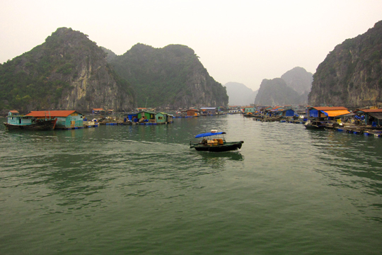 Floating village near Cat Ba Island.