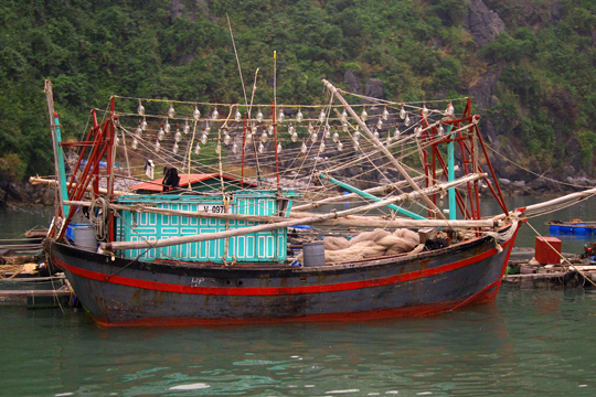 Squid-fishing boat near Cat Ba Island.