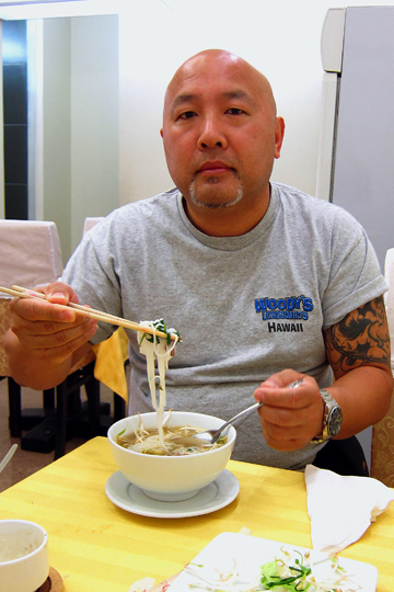 Roger's gone native - Pho for breakfast, Hue.