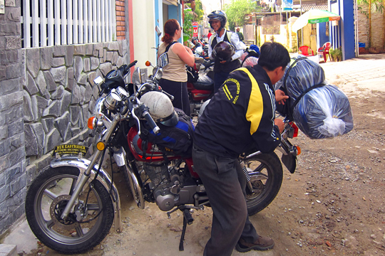 Loading up with Mr. Tu and Duc, Hue.