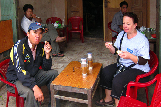 Fresh baguettes and Vietnamese Coffee for breakfast, Prao.
