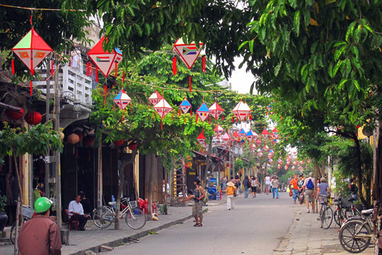 Old Town area is sometimes close to vehicular traffic, Hoi An.