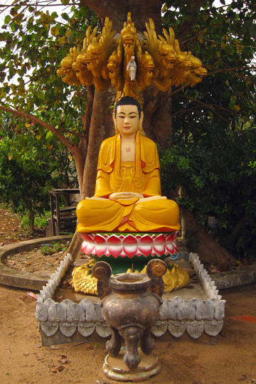 Swastika-Buddha at temple, near Can Tho.