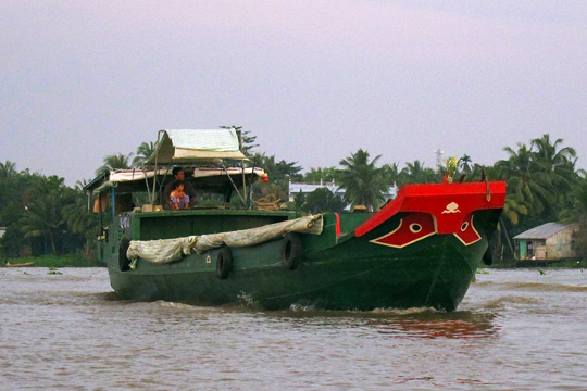 Future captain at the helm. Mekong near Can Tho.