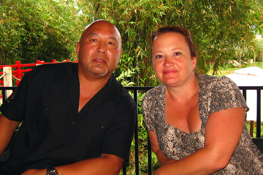 Roger and Eron at the Red Bridge Restaurant. Up-stream of Hoi An.