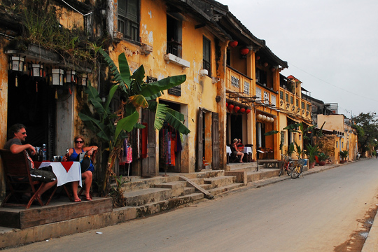 Tourist restaurants along the Thu Bon River. Old Town, Hoi An.