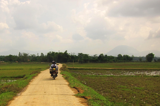 Riding through the rice paddies, approaching My Son.