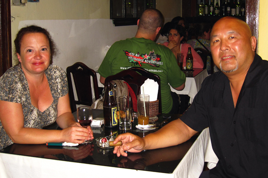 After-dinner drinks and cigars at Miss Ly's. Old Town, Hoi An.