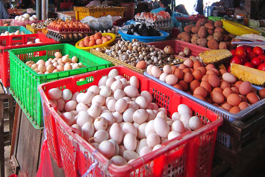 All kinds of eggs at the central market, Hoi An.