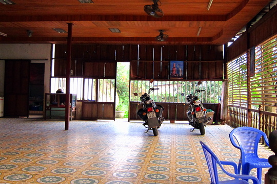 inside parking for our motorcycles at our hotel, Prao.