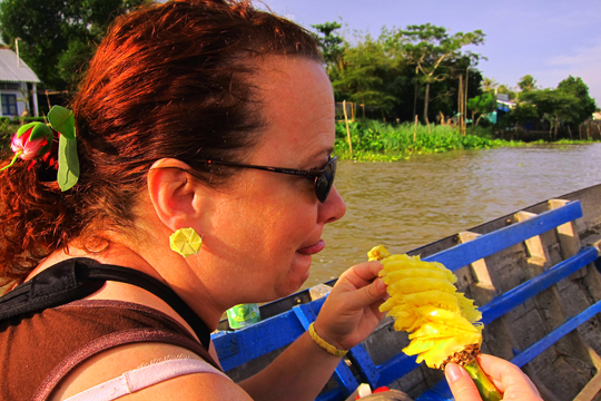 Mmmmm, fresh Pineapple on the Mekong, near Can Tho.
