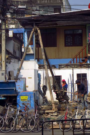 Pile-driving across the street from Tony's Place.