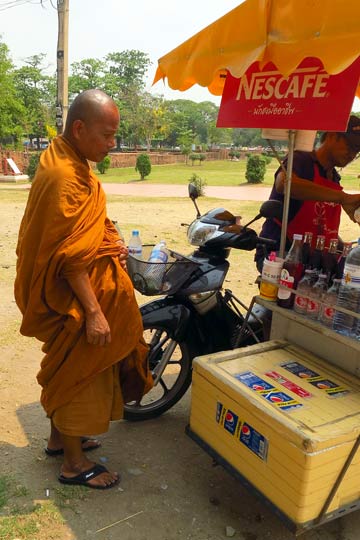 It was so hot the Monks were buying cold drinks.