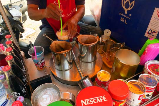 Making our Thai Iced Teas.