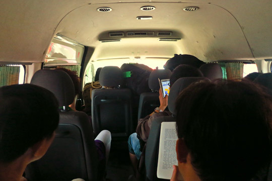Packed mini-bus for the ride to the airport.
