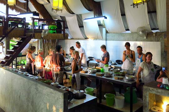 Class members in the teaching kitchen.