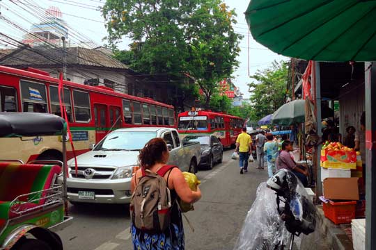 Everyone walks on the road; they have to, the sidewalks are too full of "stuff".