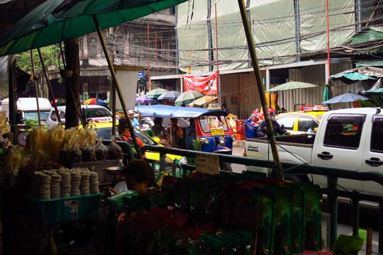 The street traffic is non-stop.