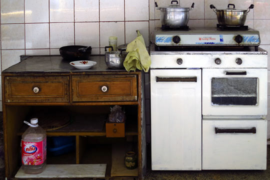 The kitchen for one of the small restaurants.