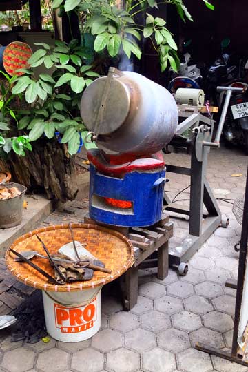 Roasting coffee beans.