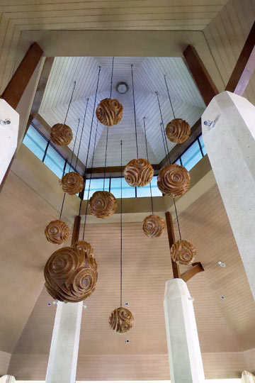 Hanging lights in the main entrance atrium.