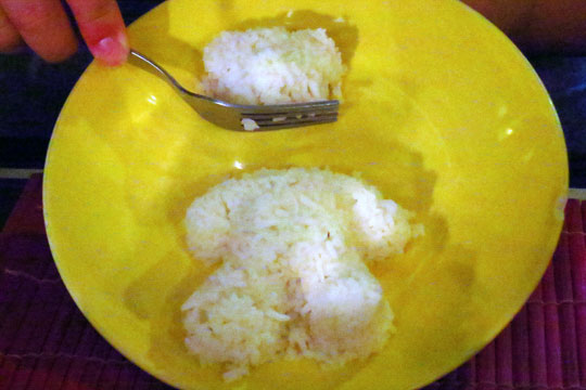 Eron beheads their famous teddy-bear shaped rice.