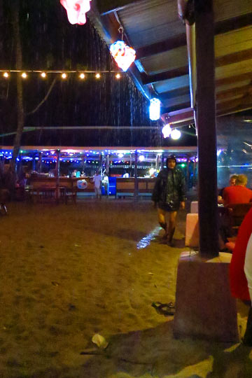 Servers running between the buildings because of the rain.